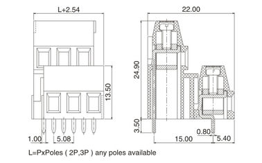 Đường kết thúc PCB nối hai hàng, thép M3 5.08mm Pitch 2 * 04P Xanh PA66 SN