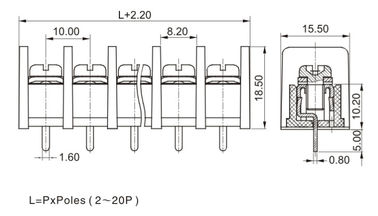 CE 10.0mm Pitch Terminal Block Connector PCB Barrier 1 * 05P PBT Với nắp bảo vệ