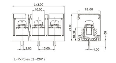 2-24P cột đầu cuối khối kết nối PCB rào cản 13,0mm Pitch 1 * 03P M4 thép vít