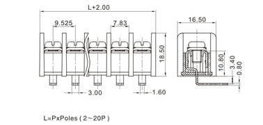 PCB Barrier Terminal Screw Connector Block 9.52mm Pitch 1 * 10P Right Angel M4 Thép