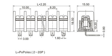 10.0mm Pitch PCB Barrier Bề mặt Đặt đầu cuối khối 1 * 07P 90 ° Với vỏ bảo vệ