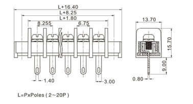 22-12AWG Wire Screw Terminal Block Connector 1 * 08P DIP Chuyển nguồn điện