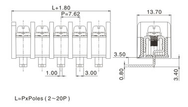 7.62mm Pitch Right Angel Barrier Panel Mount Terminal Block Các chân được tùy chỉnh