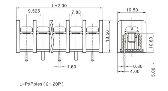 UL xác minh Rào cản Terminal Block Connector An ninh thiết bị dây kết nối sử dụng 9.52mm Pitch